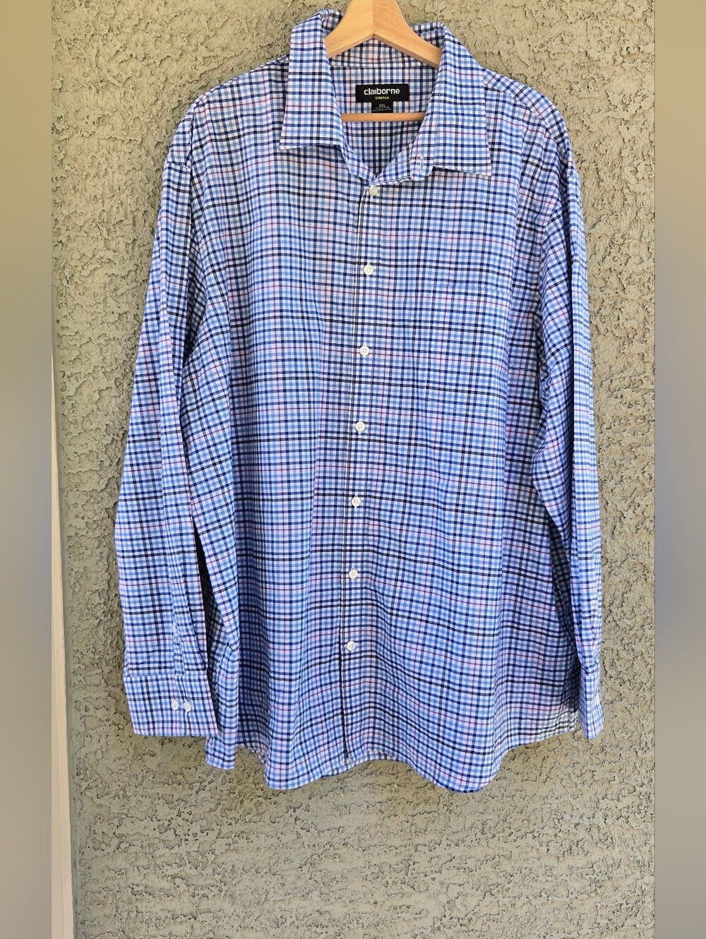 Claiborne Blue Plaid Long-Sleeve Men's Dress Shirt